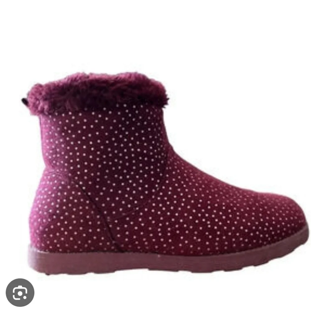 Cat & Jack Girls' Burgundy Red Silver Dots Darby Faux Fur Winter Boots 9